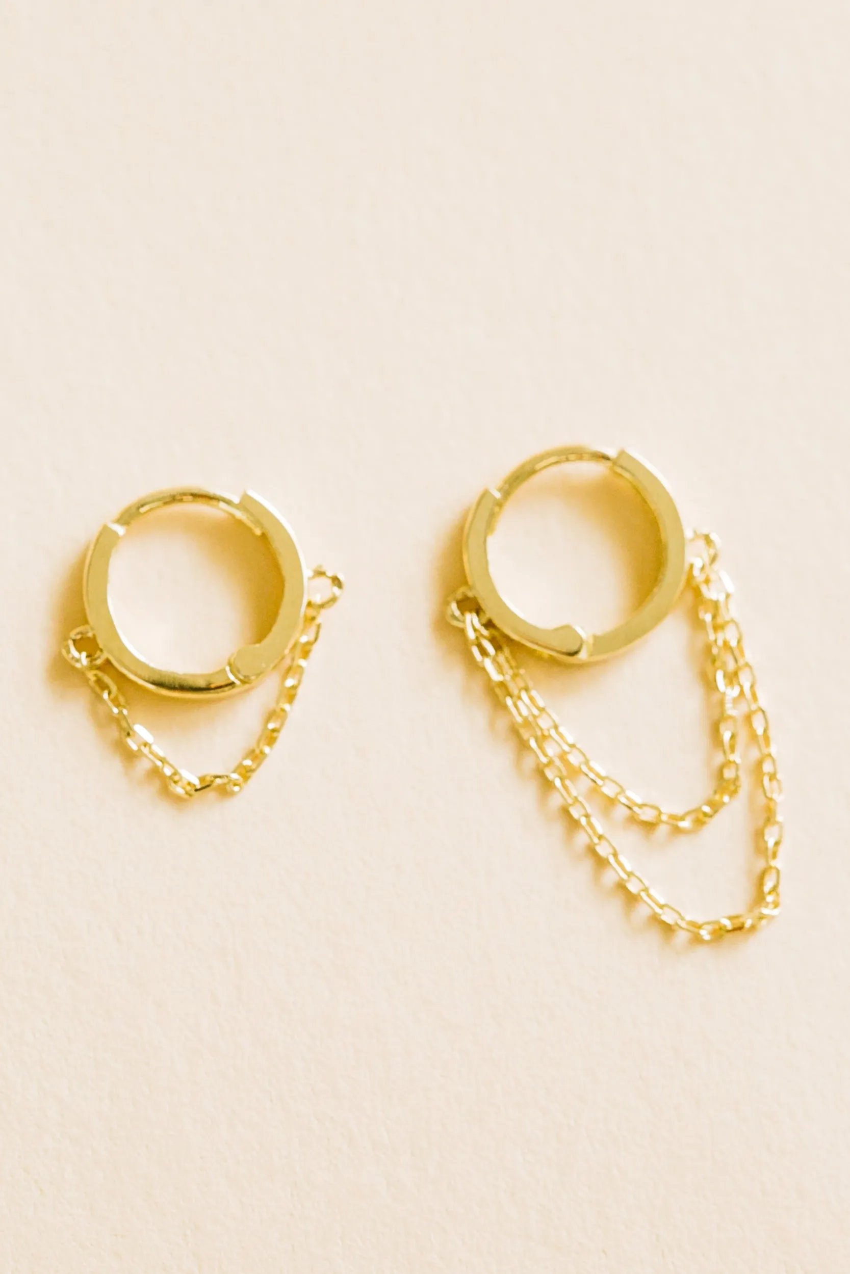 14K Solid Gold Tassel Chain Round Piercing Earring Ear Hoop Ring