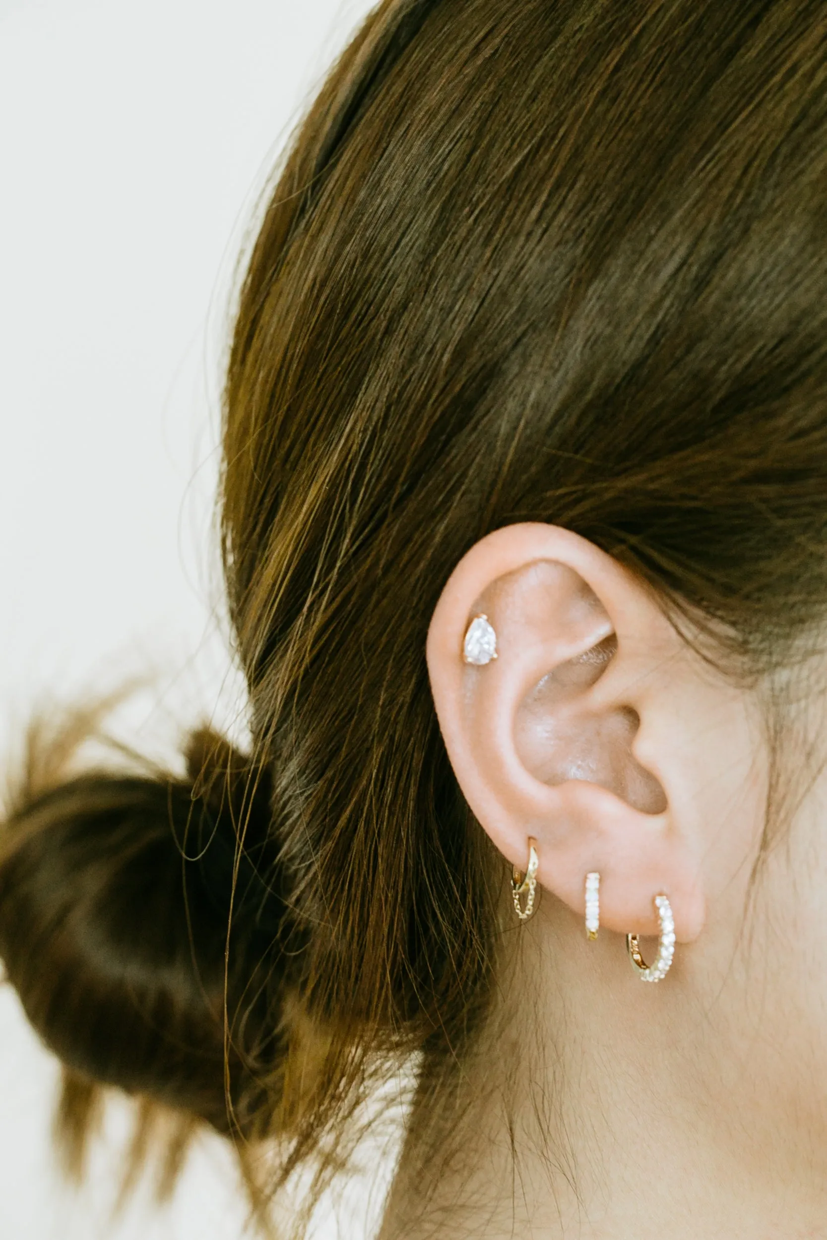 14K Solid Gold Tassel Chain Round Piercing Earring Ear Hoop Ring