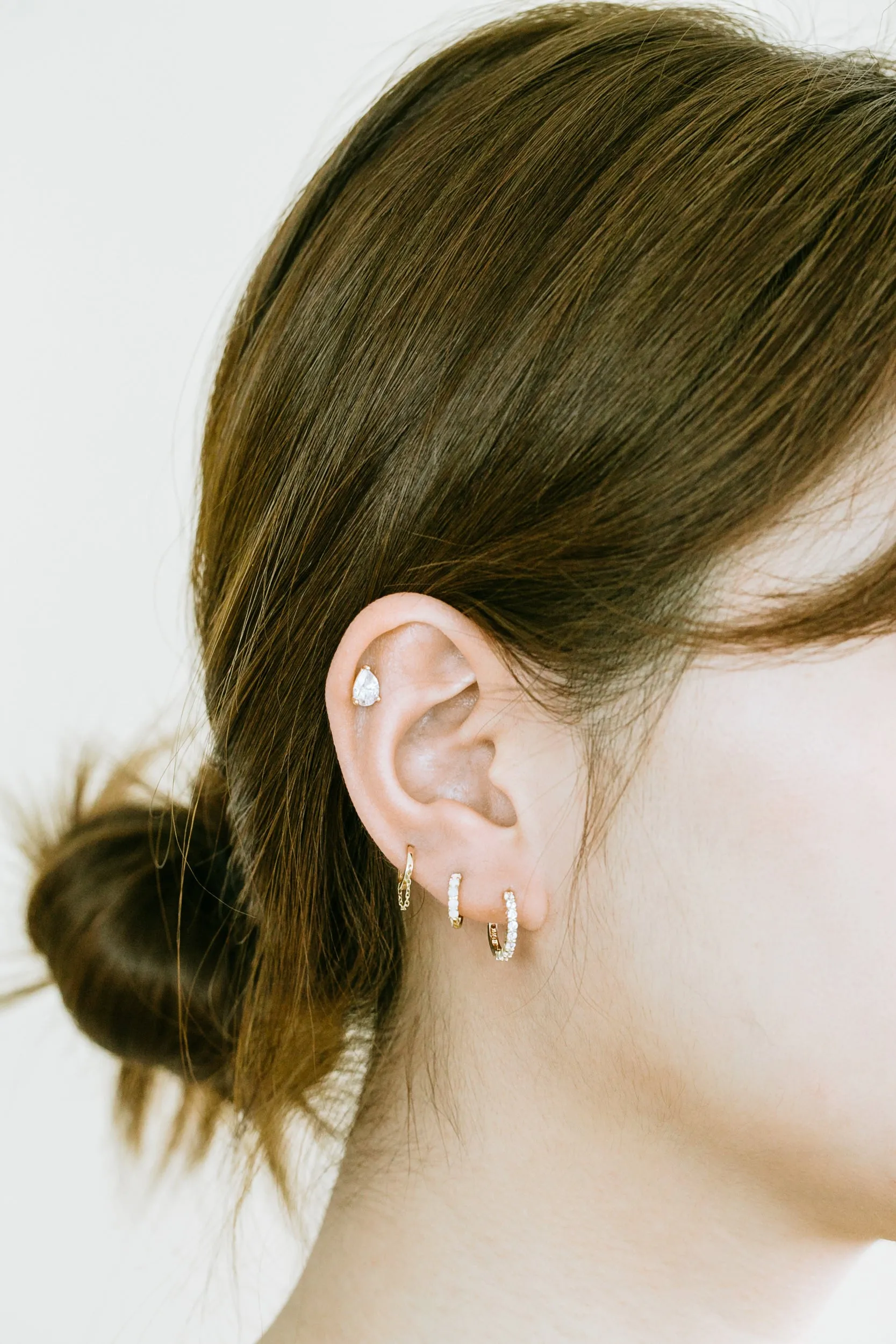 14K Solid Gold Tassel Chain Round Piercing Earring Ear Hoop Ring