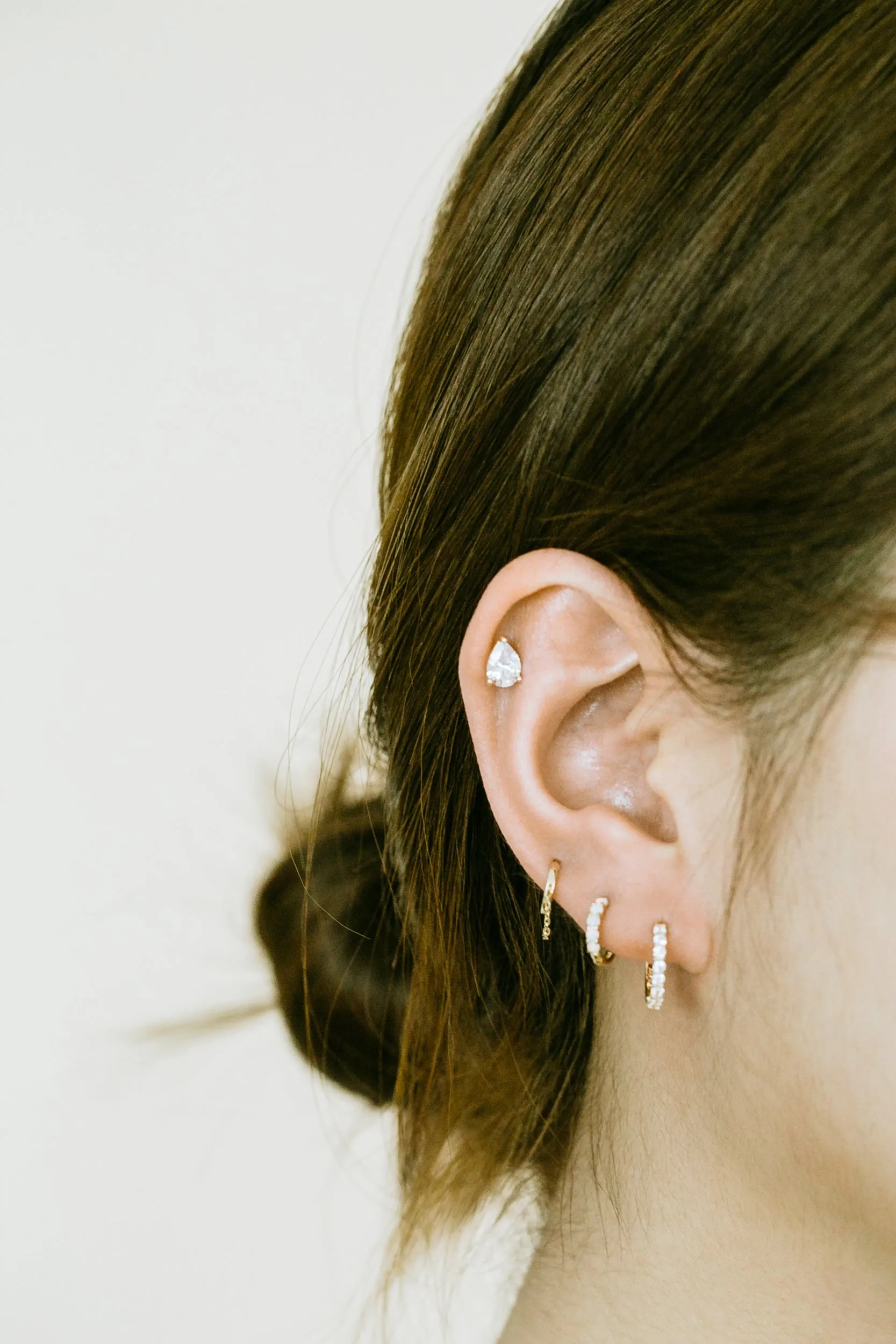 14K Solid Gold Tassel Chain Round Piercing Earring Ear Hoop Ring