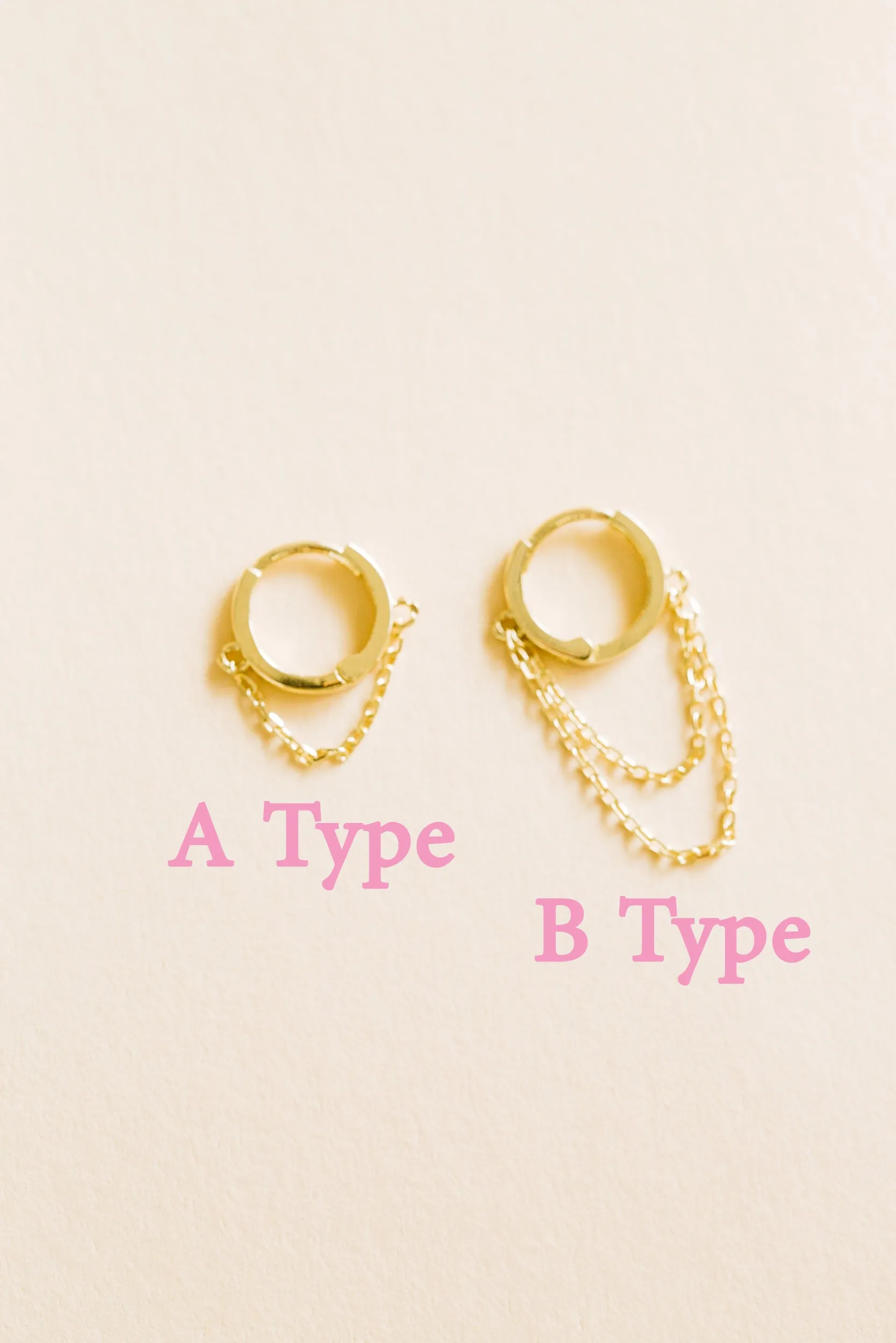 14K Solid Gold Tassel Chain Round Piercing Earring Ear Hoop Ring