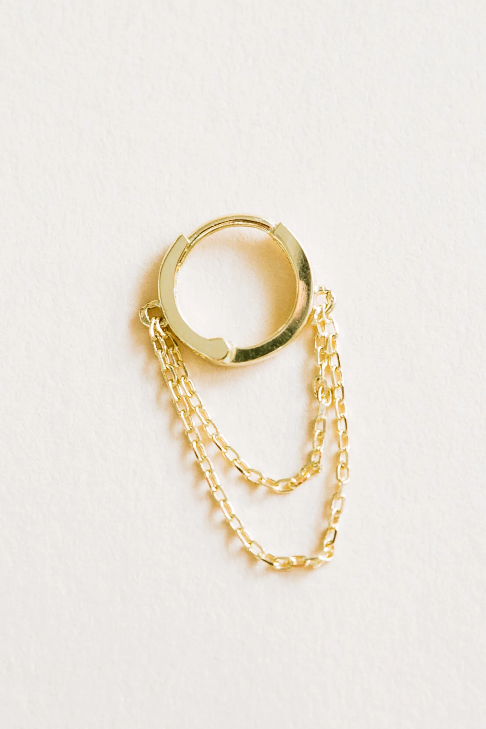 14K Solid Gold Tassel Chain Round Piercing Earring Ear Hoop Ring
