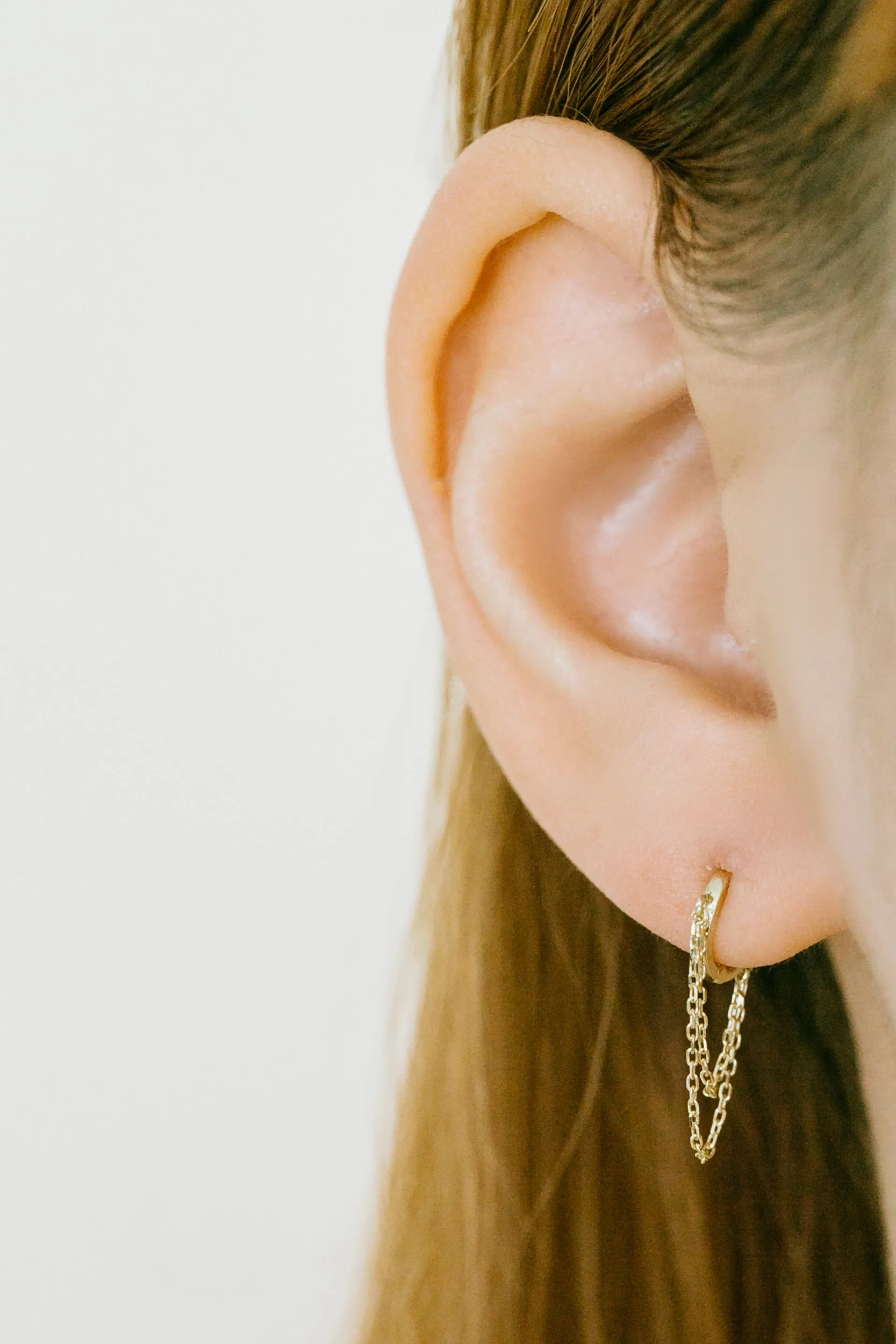 14K Solid Gold Tassel Chain Round Piercing Earring Ear Hoop Ring